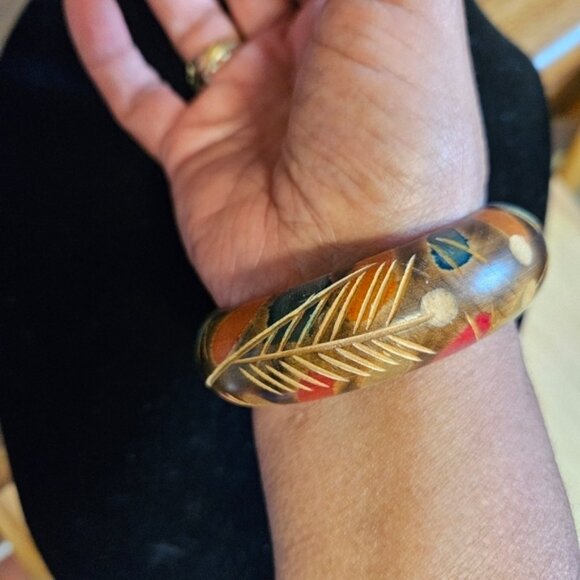 Vintage Wood Multicoloured Handmade Bracelet - Picture 3 of 5